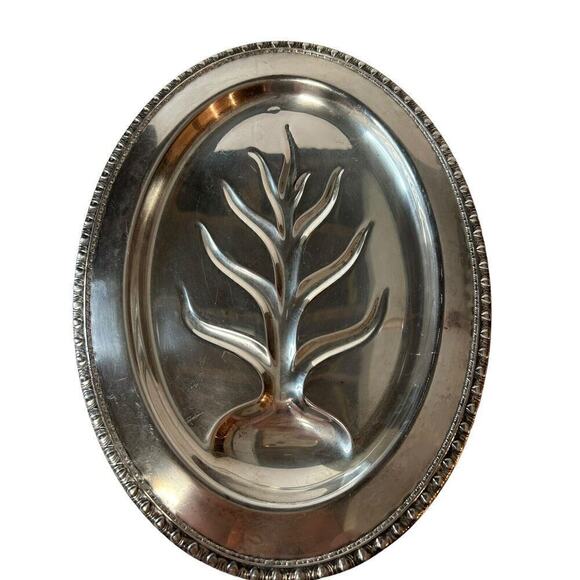 Other - Vintage Large Footed Silver Meat Tray with Tree Well Has Some Wear